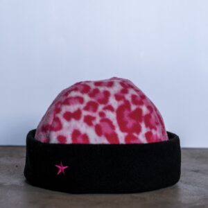 Pink Leopard Print Reversible Fleece Beanie (Black)
