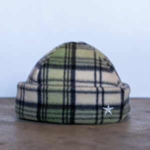 Green Plaid Reversible Fleece Beanie (White)