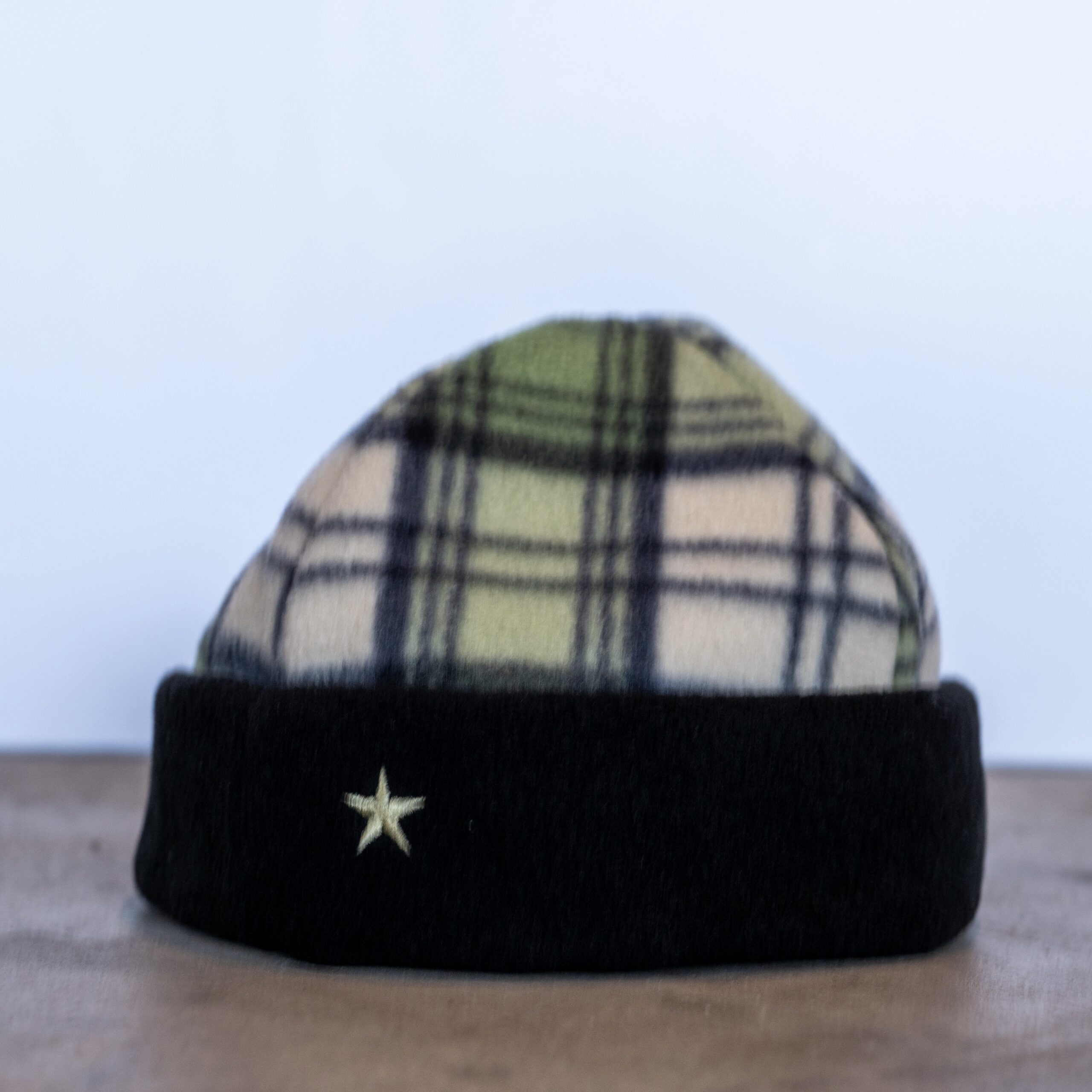 Black Reversible Beanie (Plaid)